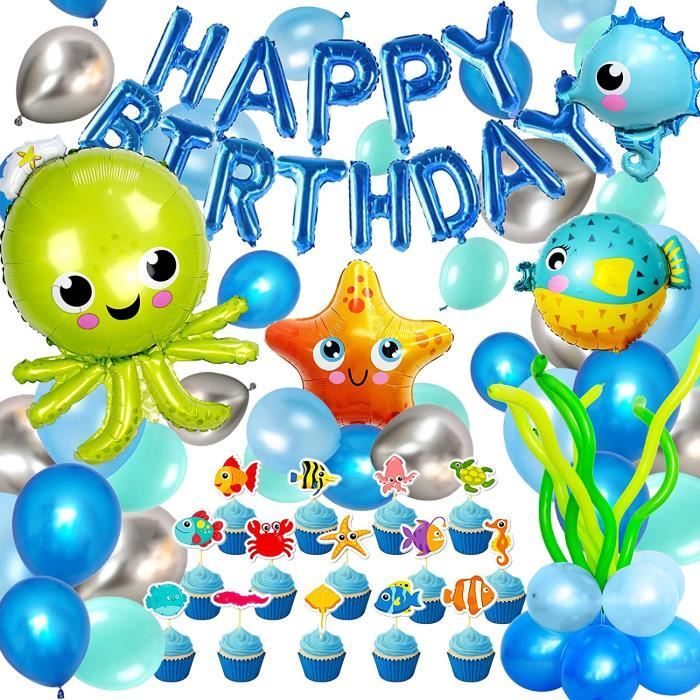Ballons animaux de la mer du monde océanique, ballon à chiffres blancs,  décorations de fête préChristophe, 1er anniversaire, joyeux anniversaire, 1  an, 2 ans, 3 ans, 4 ans, 5 ans - AliExpress