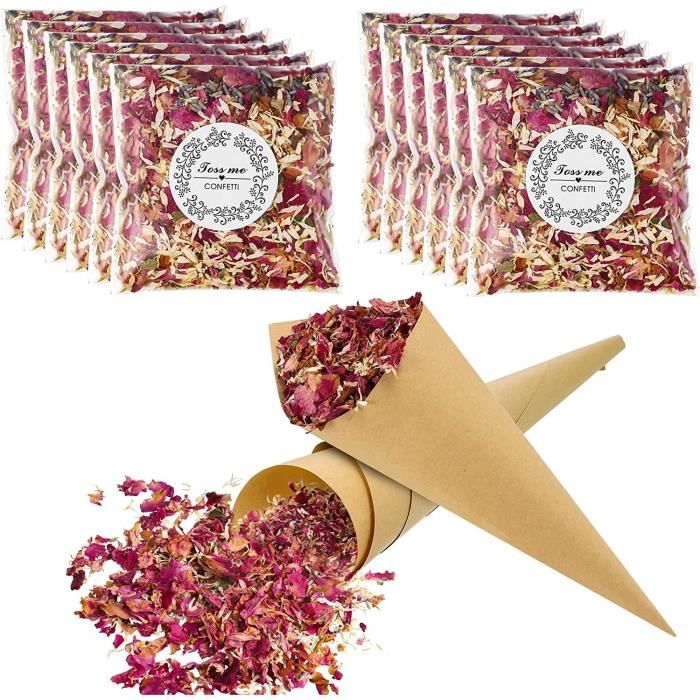 32 Cônes De Confettis De Mariage Papier Kraft,12 Paquets de confettis  Naturels des Pétales de Fleurs Séchées Rose Biodégradabl[93]