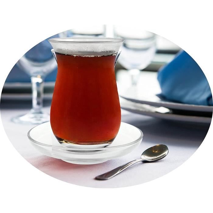 Topkapi Service à Thé Turc 18 Pièces Jasmin-Sultan - 6 Verres, 6 Sous-Verres, 6 Cuillères