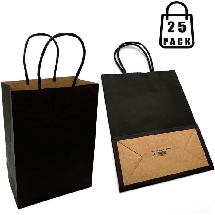 Lot de 25 Sacs En Papier Kraft Solides Avec Poignée 21 × 8 × 15 CmSac