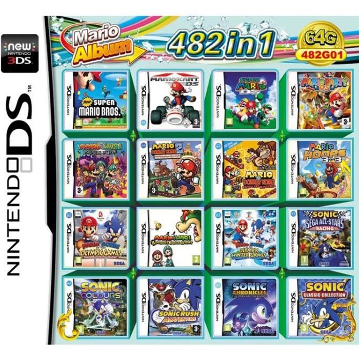 Cartouche de jeu DS Mario Multicart pour Nintendo DS NDSL NDSi 3DS 2DS(482 en 1 ,486 en 1 ,208