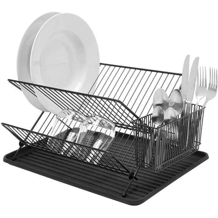 Simplywire Égouttoir à vaisselle pliable et durable avec panier à couverts  Noir A421