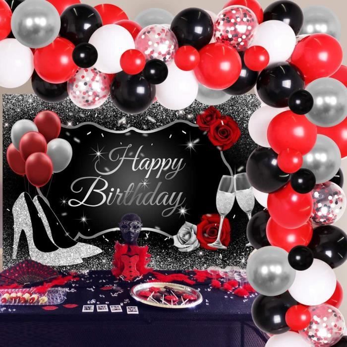 Decorations Fete Rouge Noir Et Argent Pour Femmes Fournitures Fete D Anniversaire Guirlande Ballon Rouge Noir Et Argent Paillet 994 Cdiscount Maison