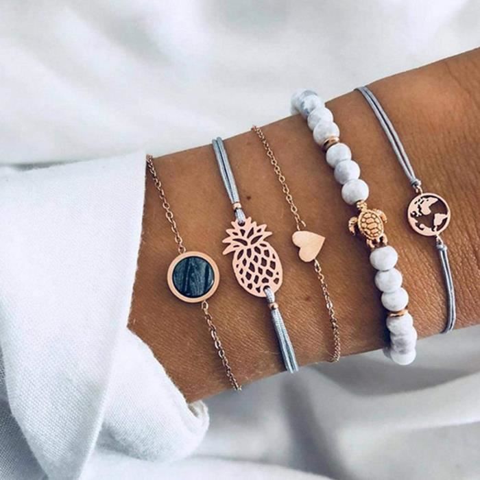 Bracelet en forme dananas doré pour femme et fille - Gourmette - Jonc