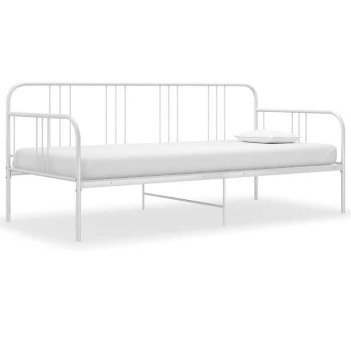Cadre de lit en Métal - Canapé Lit Contemporain - Blanc - 90 x 200 cm
