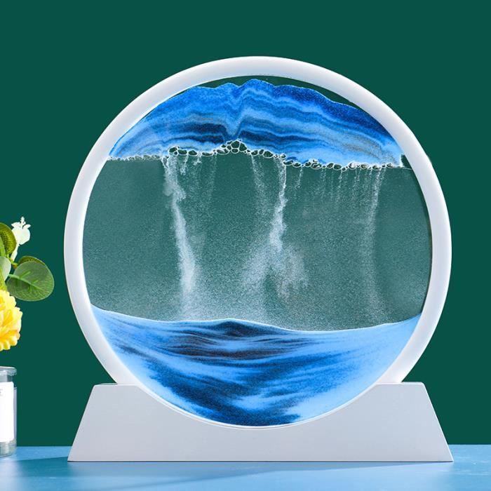 Blanc Base-Bleu - 12 pouces - Verre rond de sable en mouvement sable mouvant paysage de sable 3D sablier l