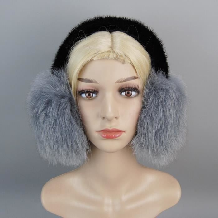 Bonnet En Vraie Fourrure Lapin Tricoté Main TU - Taille Unique Noir - Neuf Avec étiquettes