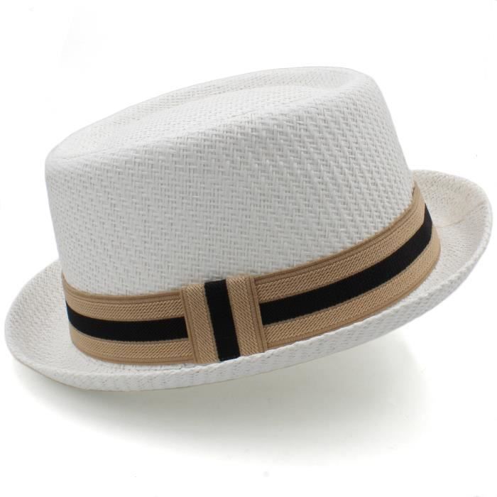 Chapeau Panama Pour Homme - Paille Naturelle, Visière, Sangle Réglable, Blanc