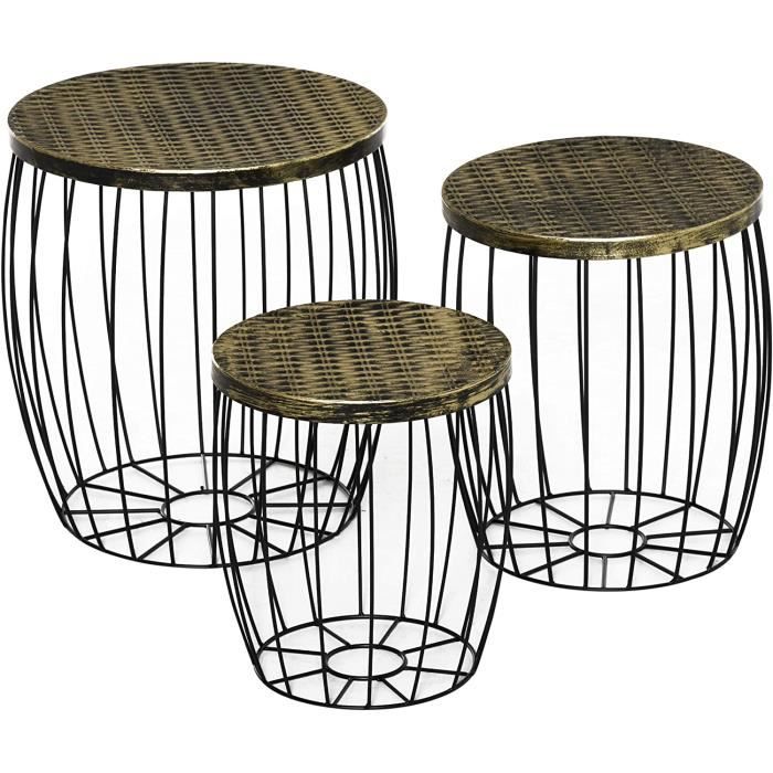 Lot De 3 Tables D’appoint Miniatures En Bois Pour Maison De Poupée 1/12 – Style Campagne Française, Avec Tiroir