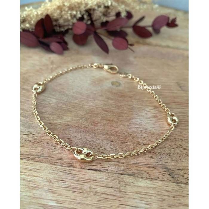 Bracelet - Bijouxia - Chaîne Forçat et Grain de Café - Plaqué Or 18 carats - 20 cm - Qualité bijouterie