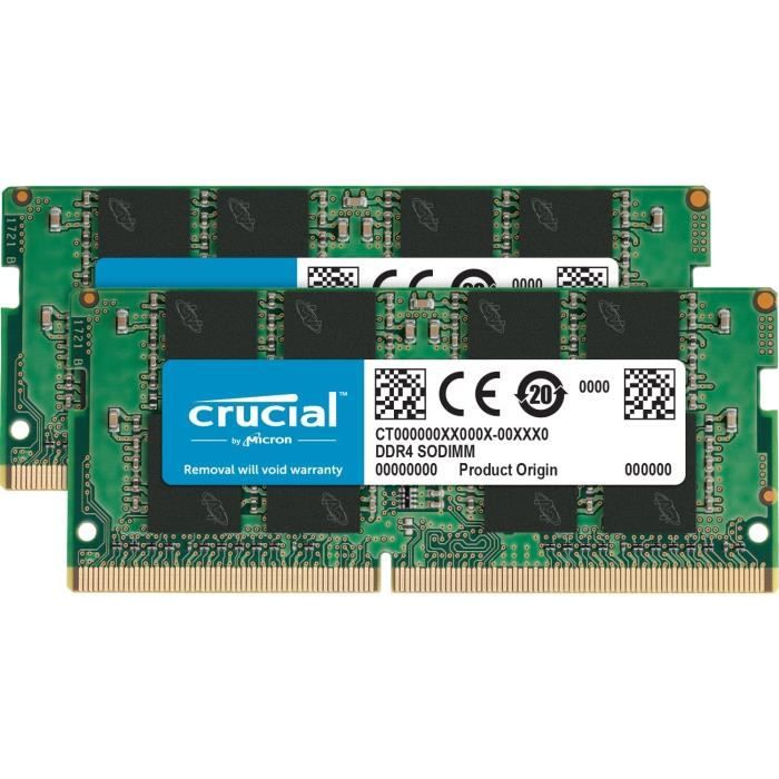 Crucial RAM CT2K16G4SFRA32A 32Go Kit (2x16Go) DDR4 3200MHz CL22 (ou 2933MHz  ou 2666MHz) Memoire Portable - Cdiscount Informatique