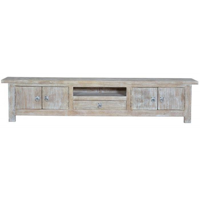 Meuble TV - Giner y Colomer - Bois de manguier - 4 portes - 1 tiroir - Finition blanchie Meuble TV - Giner y Colomer - Bois de manguier - 4 portes - 1 tiroir - Finition blanchie