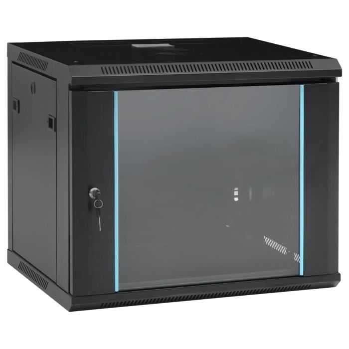 Coffret Réseau Mural 6U 19" IP20 – 600x450x375 Mm – Acier & Verre Trempé – Serrure Incluse – Noir