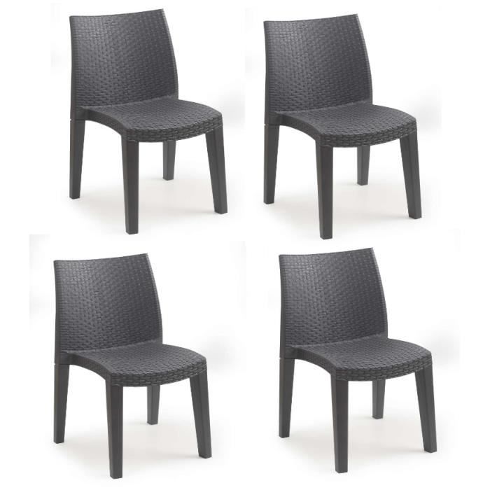 dmora - chaise d’extérieur ravenna, ensemble de 4 chaise de jardin, chaise pour table à manger effet rotin, 48x55h86 cm, anthracite