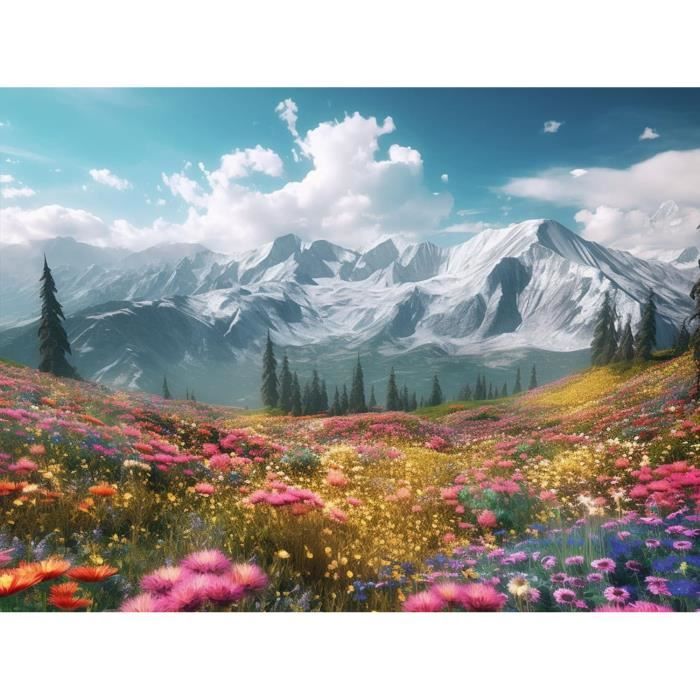 Paysage de montagne - diamant rond complet - 80x40cm