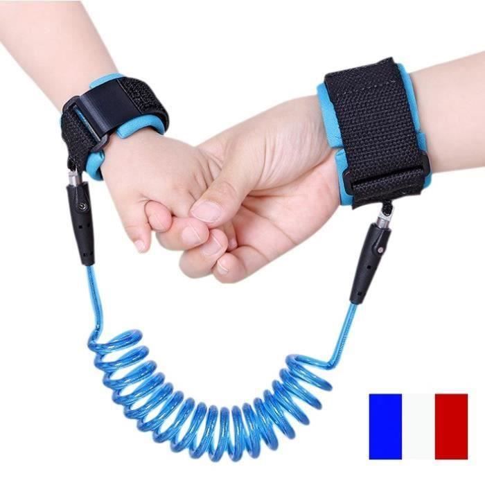 FUNMOON Bracelet Laisse Cordon Anti perte Sécurité Bébé Enfant Attache Foule Bleu 1.5m