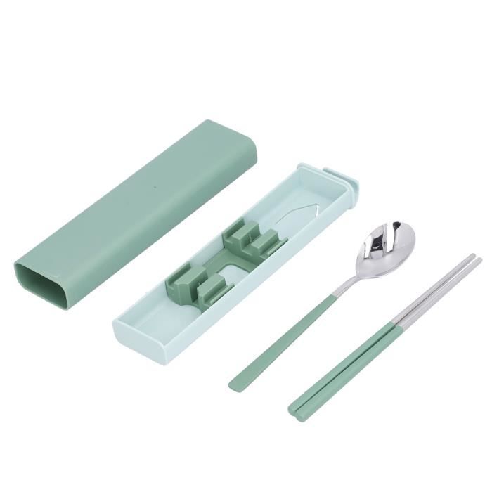 Chilly's Set Couverts 4 Pièces En Acier Inoxydable + Étui Aluminium – Fourchette, Couteau, Cuillère, Paille Télescopique, Lichen Green Éco-responsable