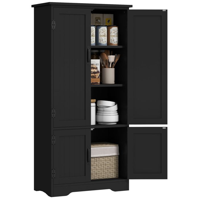 Buffet de cuisine - HOMCOM - contemporain multi-rangements 2 placards 3 étagères mobilier - MDF - 60x30x123cm - noir