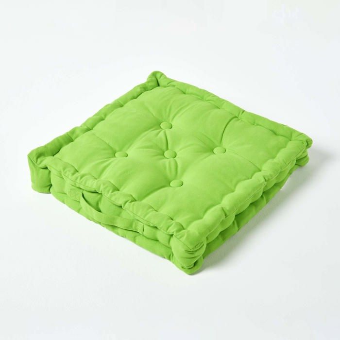 Coussin de sol - HOMESCAPES - 50 x 50 cm - Vert Citron - Naturelle - Classique