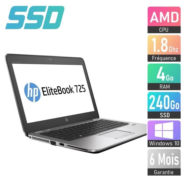 Top achat PC Portable PC Portable HP EliteBook 725 G3 - AMD A10 1.8Ghz 4Go 240Go SSD 12.5" W10 pas cher