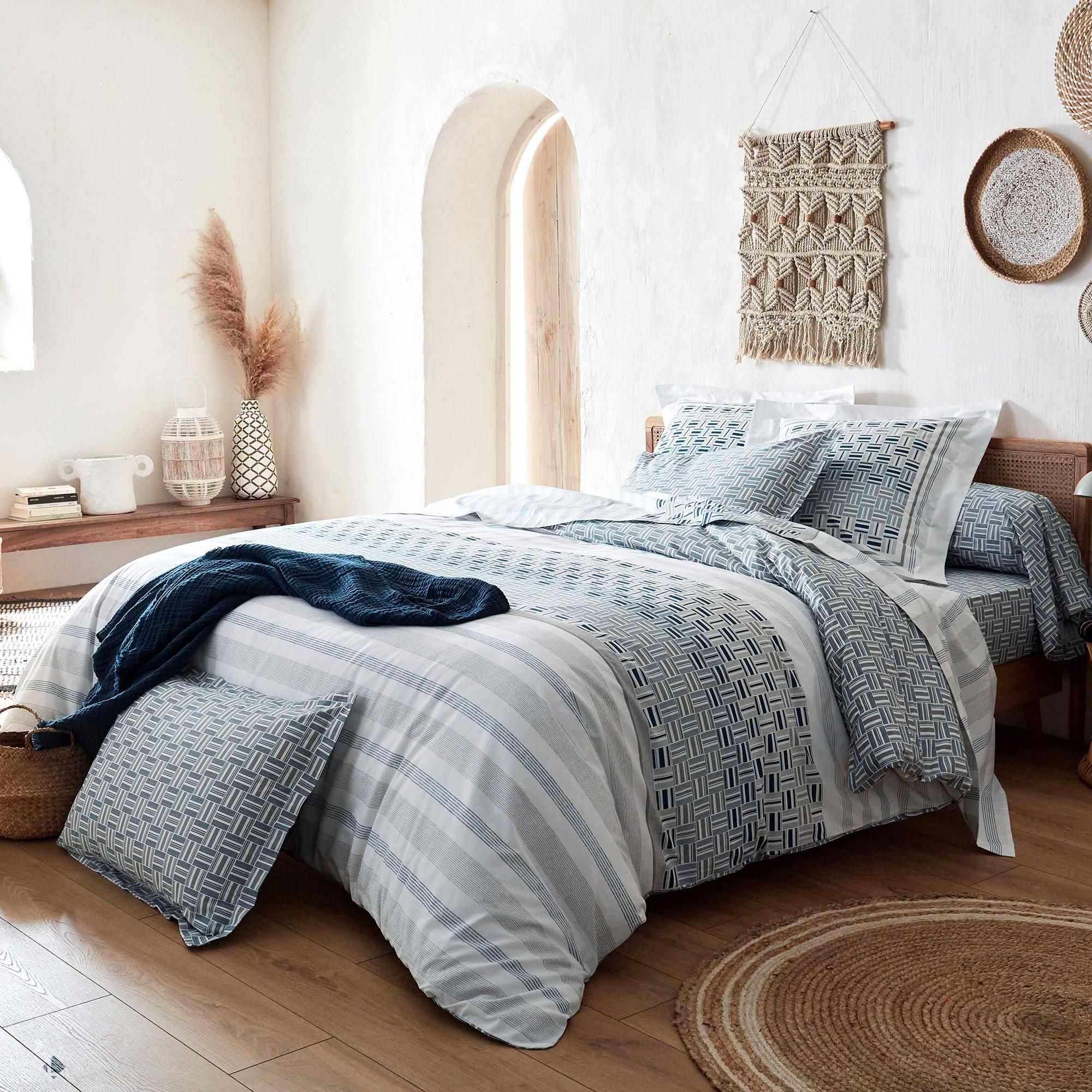 Housse de couette 280x240 cm coton DIEGO bleu baltique Cdiscount Maison