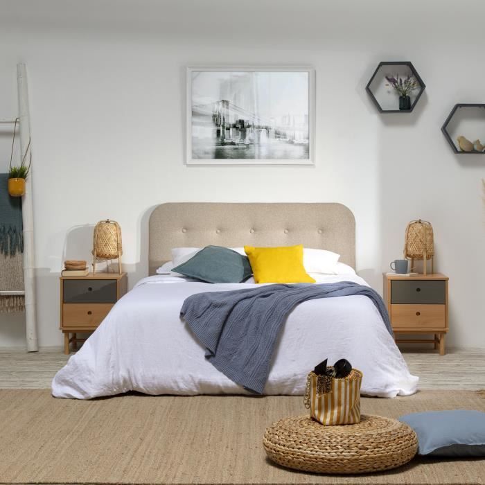 T&ecirc;te de lit tapiss&eacute;e saona 150x60 cm couleur beige, 8 cm d'&eacute;paisseur