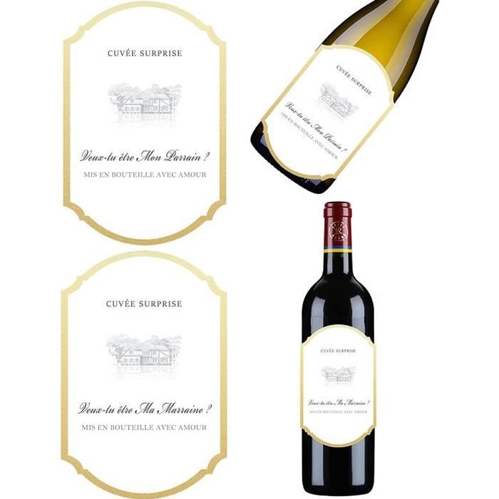8 pcs Étiquette pour Bouteille de vin pour Marraine/Parrain