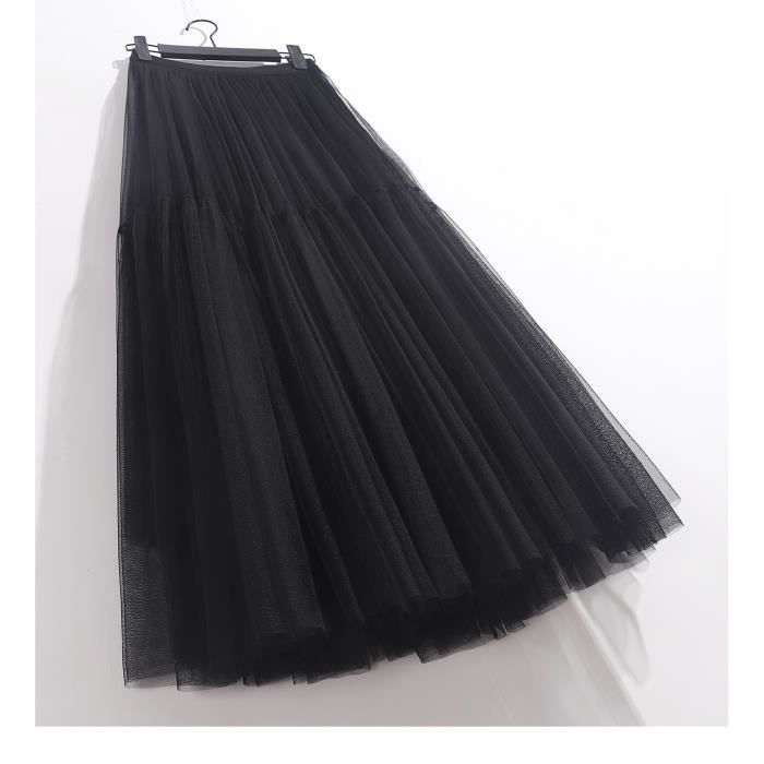 Jupe plissee en tulle pour femme taille haute grande balancoire vintage noir vert maille longue vetements Black B5630 Blanc Cdiscount Pret a Porter