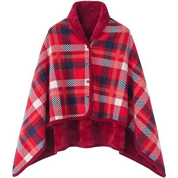 Poncho Femme Polaire - Cape Chaud D'Hiver Avec Boutons, Couverture à Carreaux, Deux Tailles, Plaid Châle D'Épaule