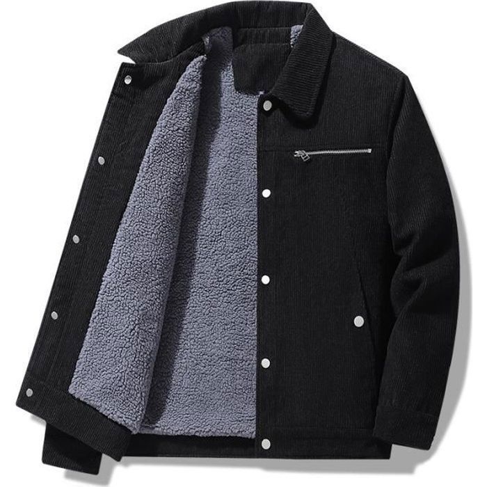 Veste Hiver Homme Blouson Velours Côtelé Doublure Polaire - Col Montant Décontracté - Coupe Confortable