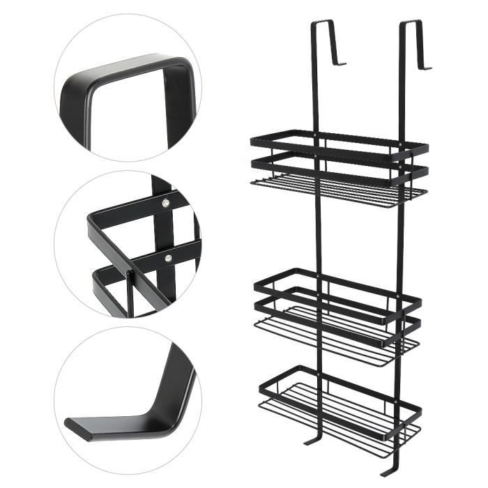 OOBEST® 3 Niveaux Etagère de douche ou baignoire en acier inox 80 x 30 cm, noir