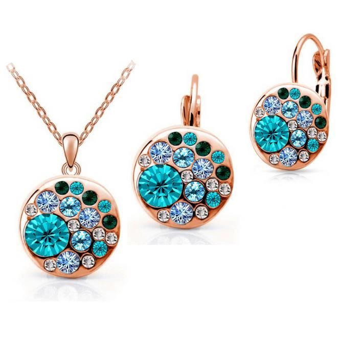 parure bijoux ajustable cadeau pour femme collier - boucle d’oreille - rmega - cuivre - bleu