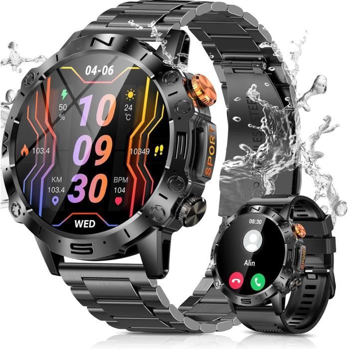 Montre Connectée Acier Inoxydable - écran HD, 100 Modes Sport, Traqueur Fitness