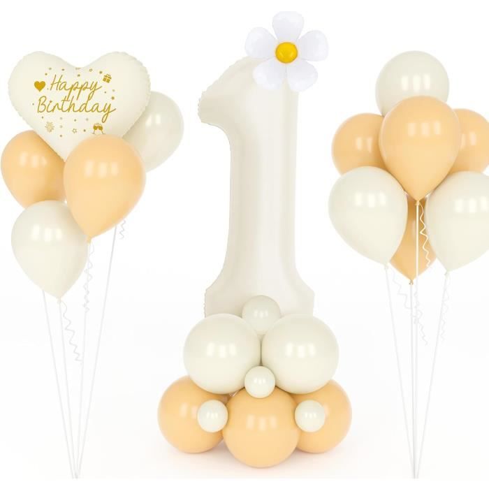 Ballon Anniversaire 1 An Fille, 32 Pouces Crème Ballon Chiffre Numéro 1