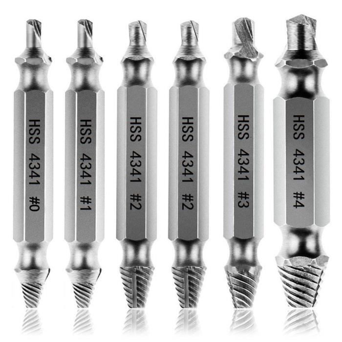SODIAL Extracteur de vis de style argent pour les vis endommagees et denudees HSS facile a enlever Un ensemble de 5 Decolleur de vis pour enlever les vis endommagees