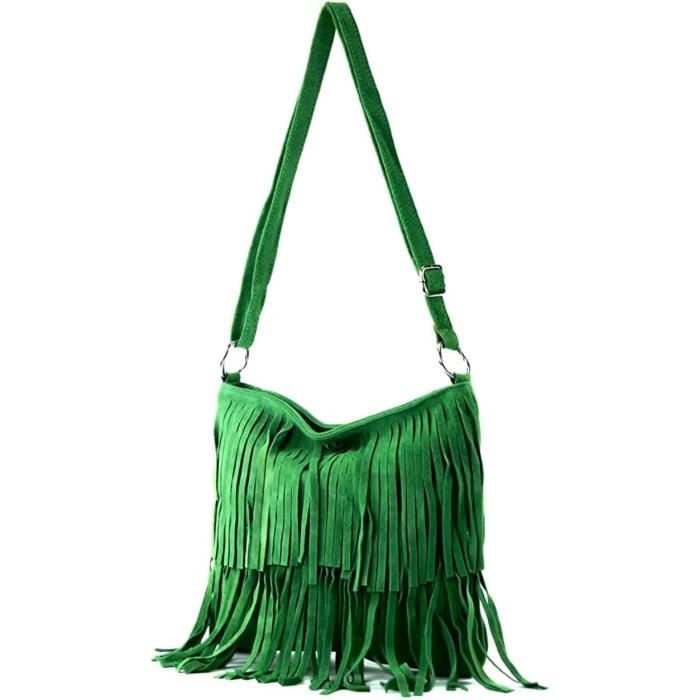 Sac à Bandoulière MINNI Moon En Cuir Avec Franges – Dimensions 27x25x7 Cm – 5 Couleurs Disponibles – Style Bohème - 4