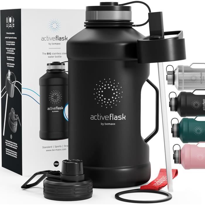 Bouteille à boire Active Flask, en acier inoxydable, avec paille (3