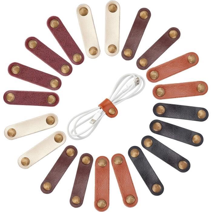 24 Attaches Câble En Cuir De Vache - Organisateurs De Câbles Souples Pour Bureau Et Maison