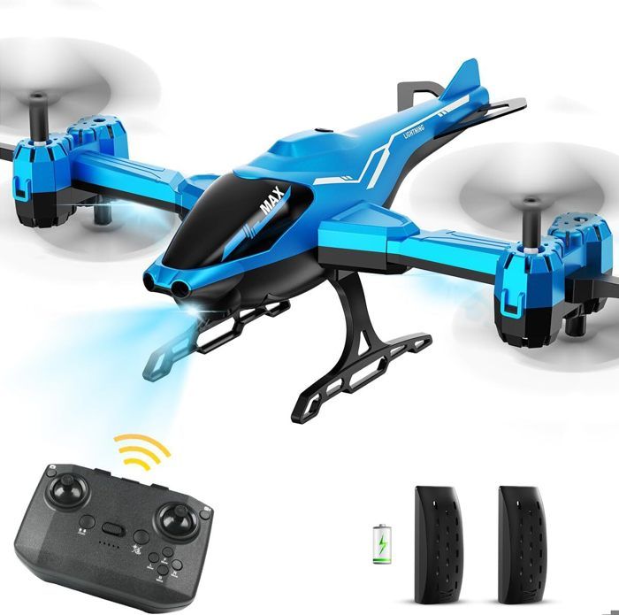Avion Télécommandé RC – Quadricoptère Léger à Aile Fixe, 360° – Lumières LED, 2 Vitesses – Batterie 500mAh – Bleu - 3
