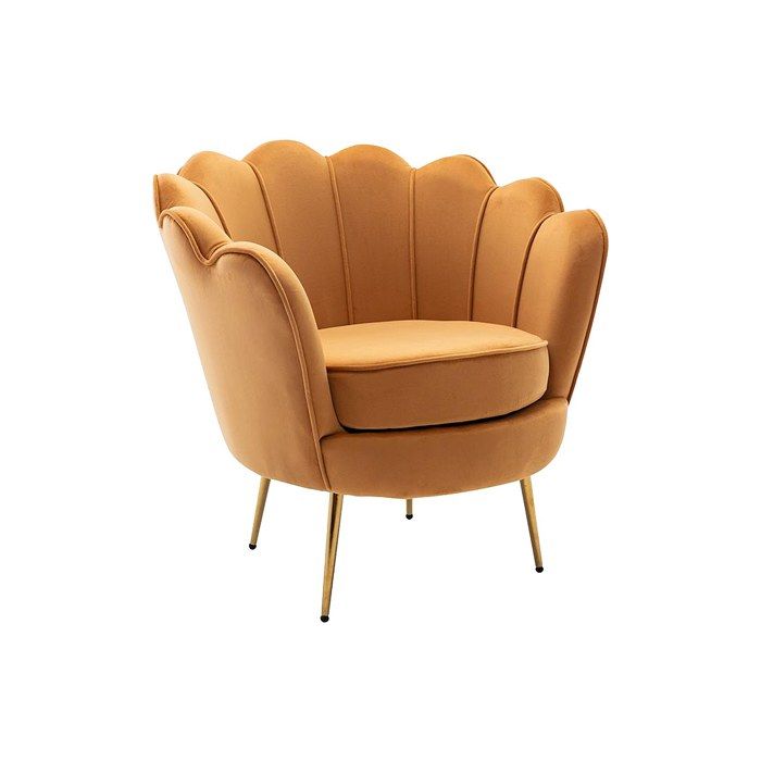 Fauteuil coquillage en velours jaune moutarde DANDELION