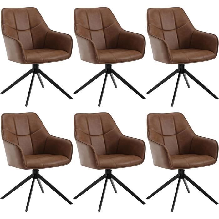 WOLTU Lot de 6 Chaises de Salle à Manger Pivotantes Fauteuils Rembourrés en Similicuir Vintage Marron Clair W0ATT0180-6