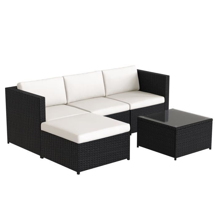 tip - meuble de jardin de salon - canapé d'angle - canapé avec sièges et coussins arrière - noir