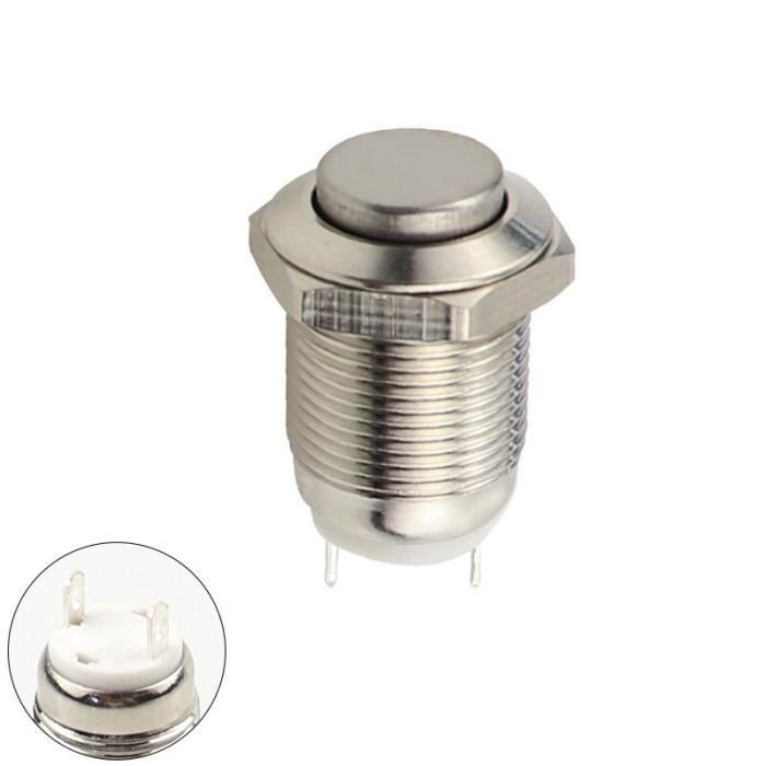 Lot De 10 Interrupteurs à Bouton-Poussoir Momentané 12mm - 2 Broches SPST - Métal Étanche - Argent