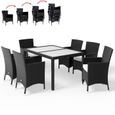 Salon de jardin en polyrotin noir crème Ensemble de jardin 6 personnes Ensemble table et chaises avec coussins-1