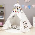 Tente de Jeu Tipi pour Enfants avec Guirlande - FREOSEN - Motif hibou - 120x120x159cm - Coton et Bois-1
