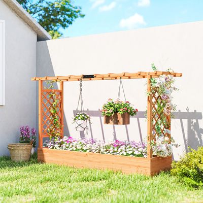 Jardinière - Outsunny - avec treillis, trous de drainage - en bois