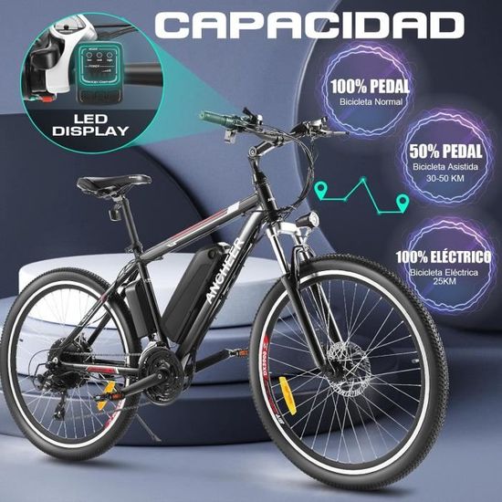 Velo electrique tout terrain 26 ANCHEER Batterie 36V 12.5Ah Vitesse jusqu a 25 km h Noir Cdiscount Sport