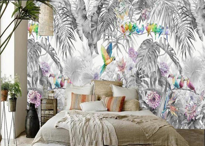 3D Papier Peint Panoramique Jungle Soie Tropicale,350x256 cm Noir et ...