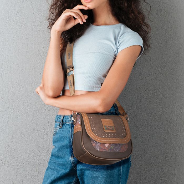Sac Bandoulière Marron En Similicuir - Tendance, Fermeture Zippée, Taille Moyenne