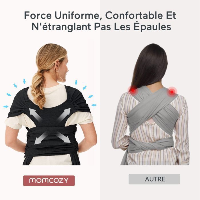Écharpe De Portage Momcozy Gris Foncé - Porte-Bébé Mains Libres Nouveau-Né à 16kg